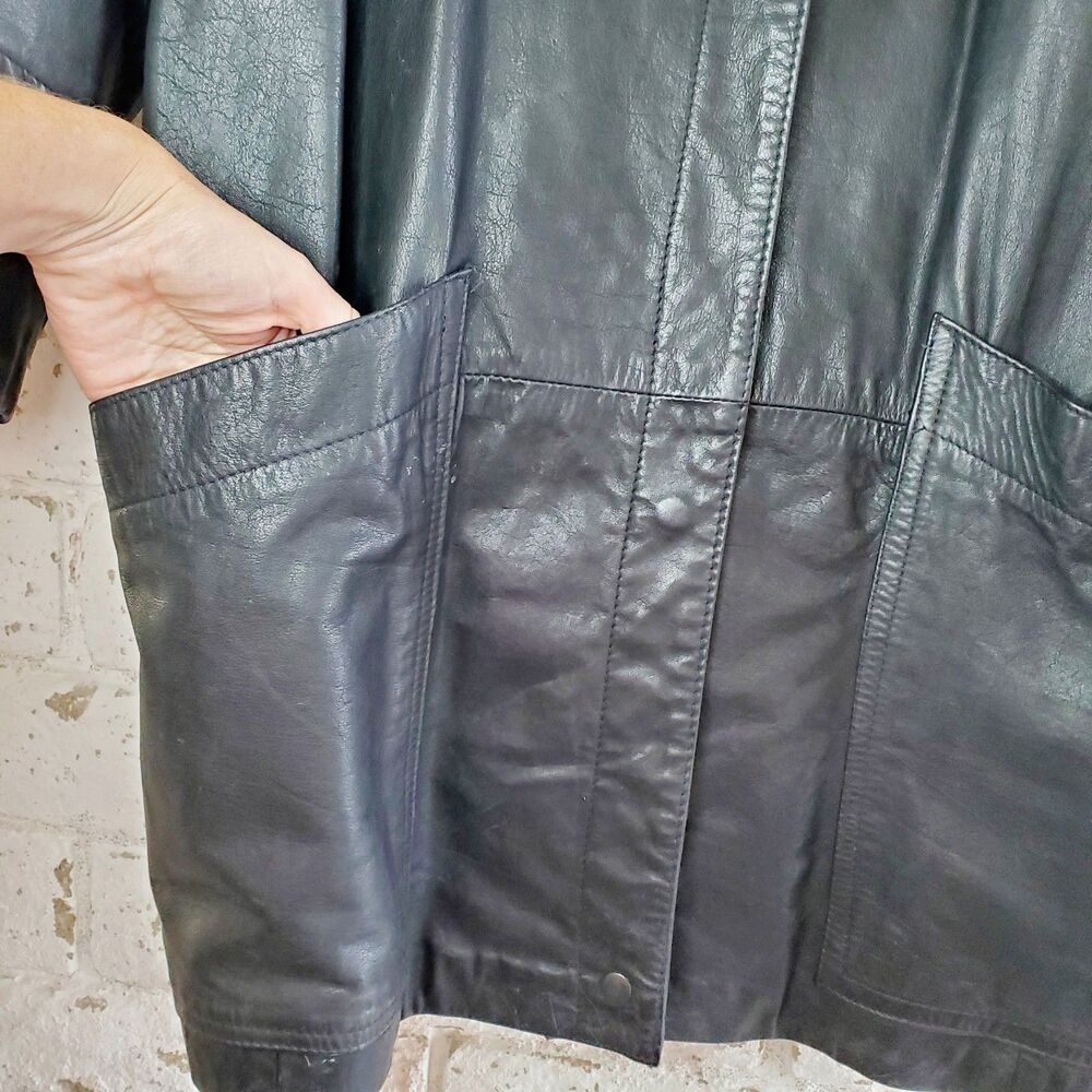 VTG Gino De Giorgio Black Leather Duster Jacket Oversize Fall Overcoat - Picture 3 of 12